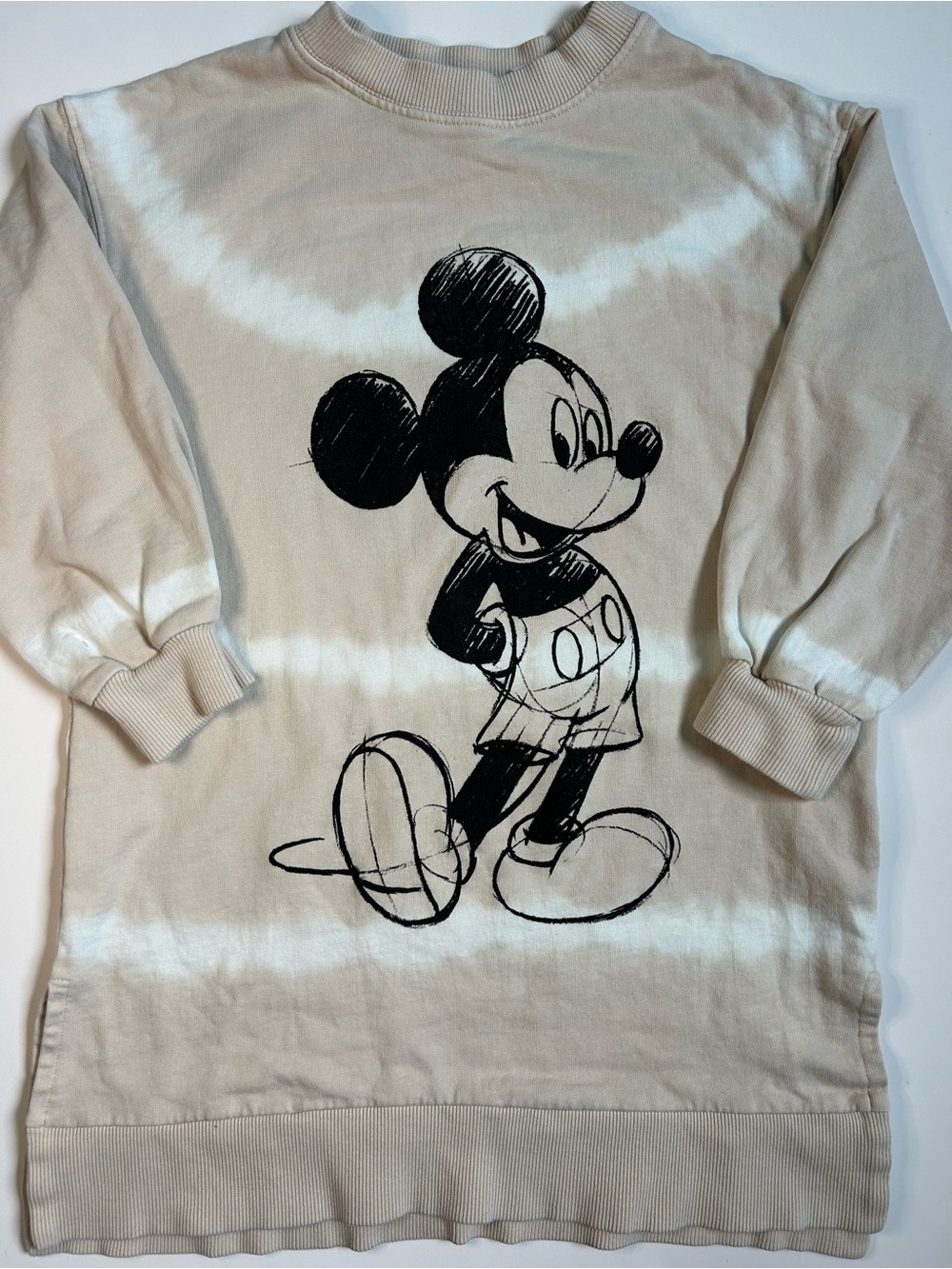 Zara Kids Beige Tie-Dye Mickey Mouse Sweatshirt Dress